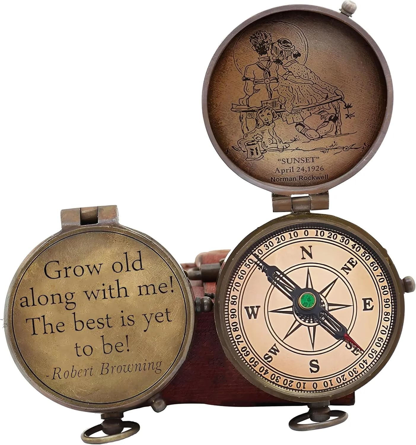 Grow Old Along with me Engraved Compass with Norman Rockwell Sunset Engraving, Valentine Gift, Birthday, Long Distance, Love, Sorry, Keepsakes, Old Memories