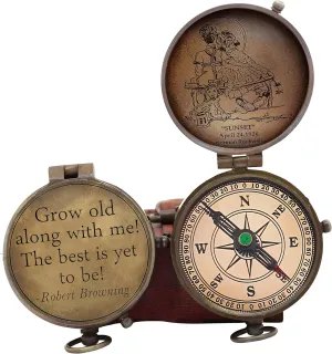 Grow Old Along with me Engraved Compass with Norman Rockwell Sunset Engraving, Valentine Gift, Birthday, Long Distance, Love, Sorry, Keepsakes, Old Memories