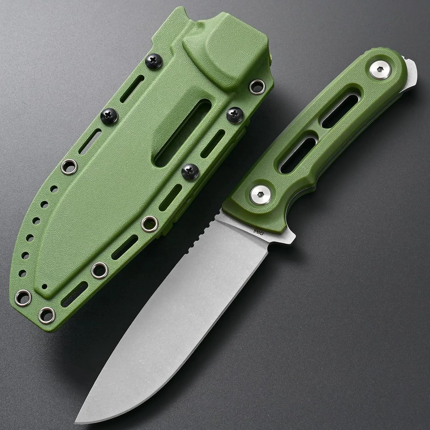 GTK4 Fixed Blade Knife AUS-8 Steel Blade Nylon Fiberglass Handle Full Tang EDC Tool Knifes for Outdoor Camping Survival Adventure(green)