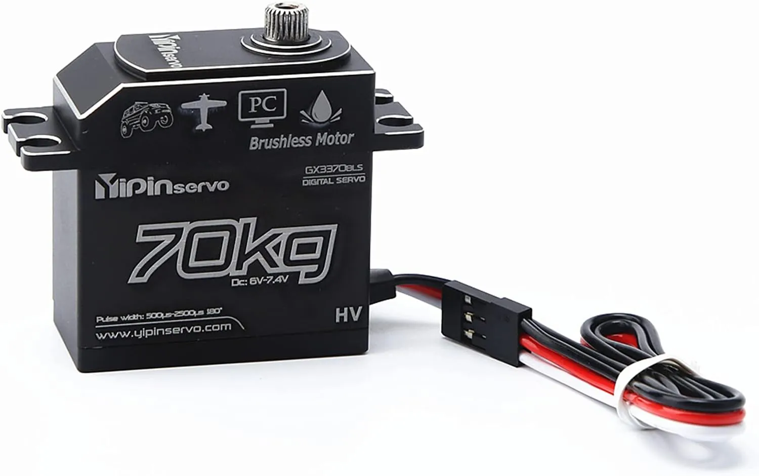 GX3370BLS 70KG Digital Servo IP67 Waterproof Steering Servo 180° Full Metal Body Stainless Steel Gear Brushless Motor Servo for 1/8 1/5 RC Car C ler RC Boat Airplane Helicopter Robot