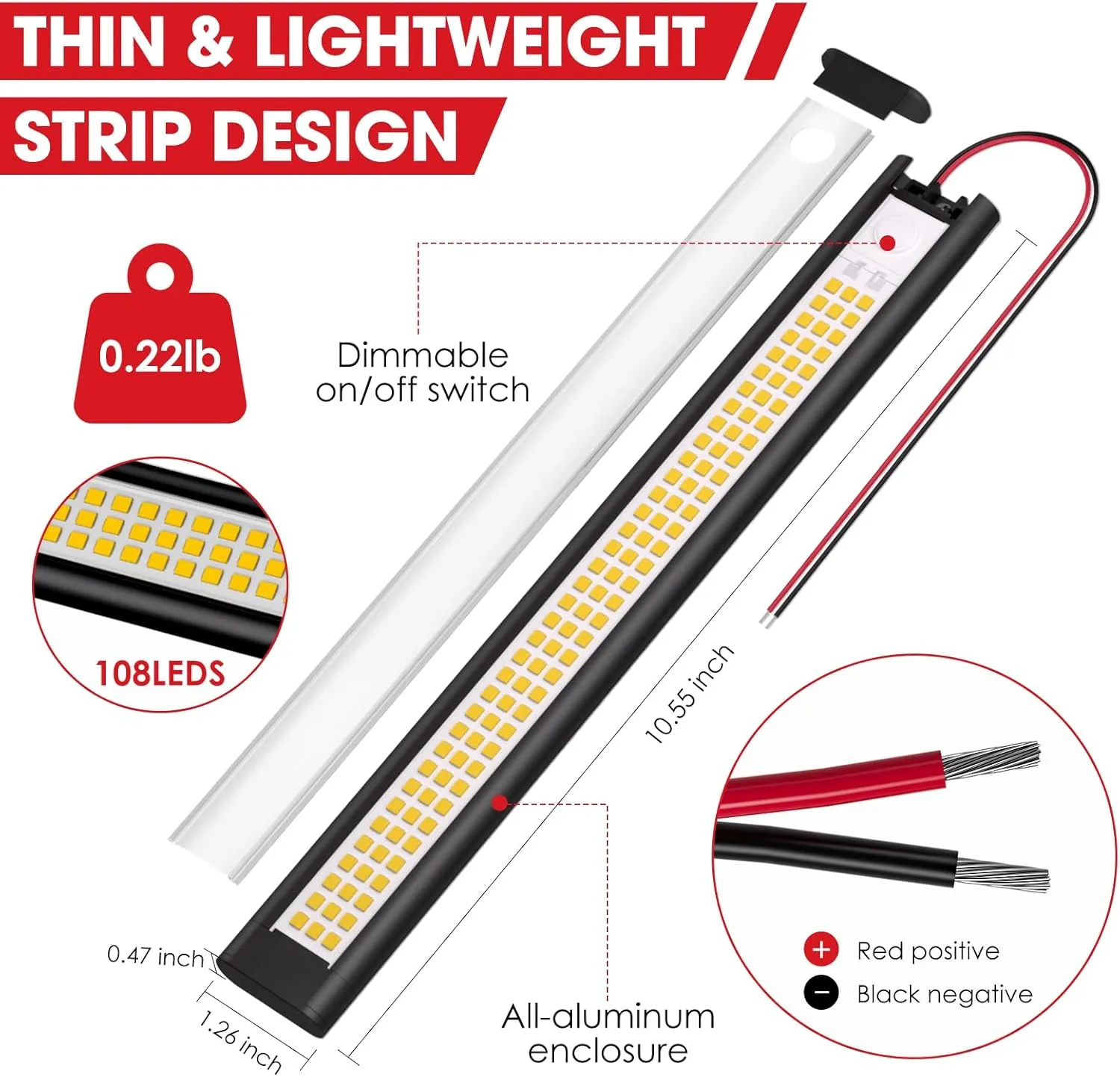 GZV 12V LED Light Strip, Enclosed Trailer Light, 12 Volt Lights, 12v LED Strip for RV Interior, Strip Lights for Trailer, Cargo, Truck, Van, Shed, RV(8Pack, 4000K, Black)