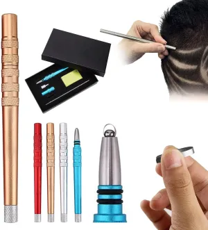 Hair Carving Pen, Hair Engraving Pen, Stainless Steel Beard Shaving Trimmer, Hair Styling Eyebrows Beards Device, Engraved Pen with 20 Blades, DIY Hair Tattoo Tool Set - Eyebrow and Face Razor Pen(Gol