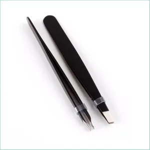 Hair Removal Tweezers Black Eyebrow Tweezers Stainless Steel Slant Tip Hair Removal Makeup Tool Kit Eyelashes Extension Double Eyelid Application