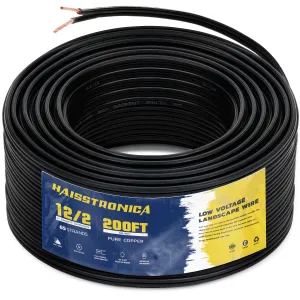 haisstronica 12/2 Low Voltage Landscape Wire 200ft - Copper Direct Burial Waterproof Cable for Landscape Lighting, Outoor Pathway Lights & Garden LED,UL Listed,UV Resistant