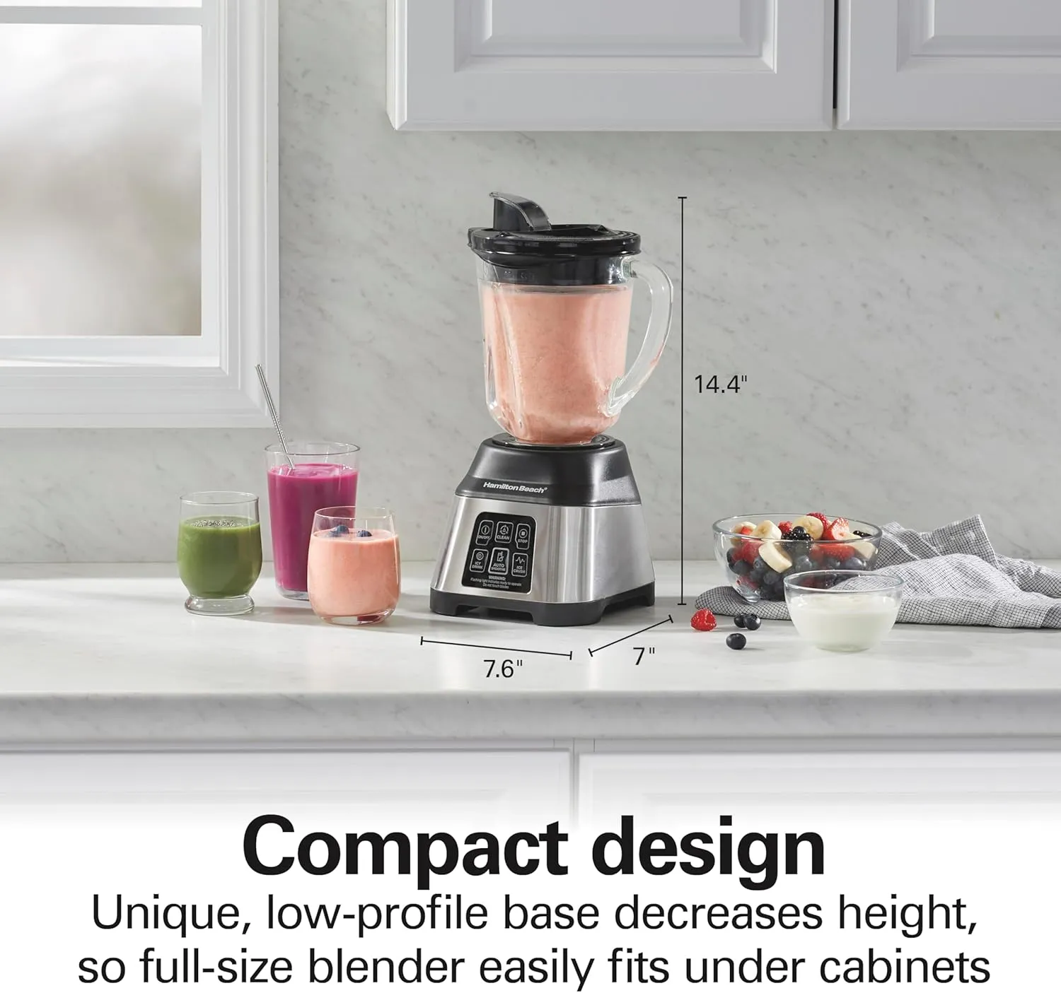 Hamilton Beach Blender for Smoothies with 5 Functions Including Auto Smoothie Cycle, Wave Action System for Ultra Smooth Results, 850 Watts, 40oz BPA Free Glass Jar, Stainless Steel (56208)
