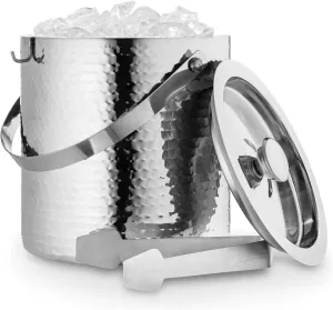 Hammered Ice Bucket - Ice Bucket with Tongs - Insulated Ice Bucket with Lid - Double Wall Ice Bucket 3 Quarts - By Colleta Home