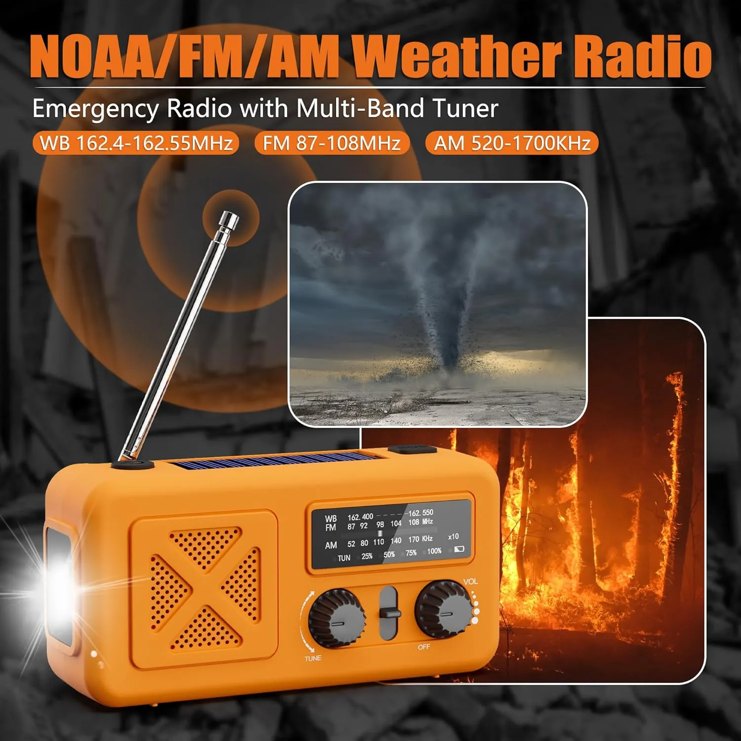 Hand Crank Emergency Radio Kit, 5000mAh NOAA Weather Alert Radio, AM/FM Portable Radios with Headlight, Emergency Thermal Blanket, Paracord Bracele, for Camping, Survival, Indoor&Outdoor