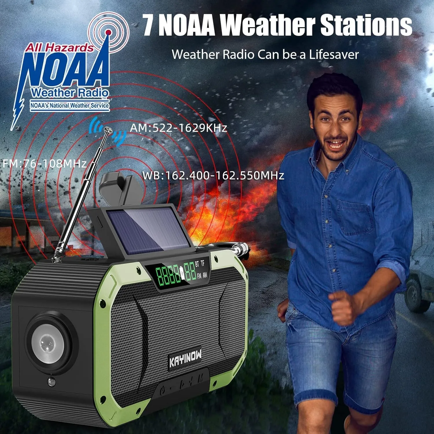 Hand Crank Solar Power Emergency Radio with Waterproof Bluetooth Speaker,Portable AM FM NOAA Weather Radio,5000mAh Rechargeable Battery Operated,Phone Charger,Flashlight,SOS,Survival Storm Camping