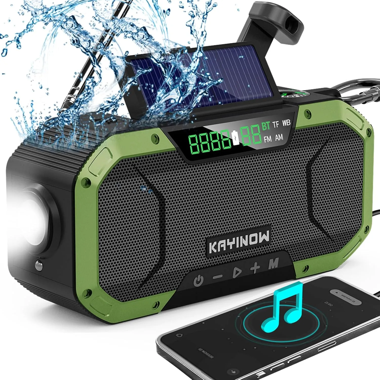 Hand Crank Solar Power Emergency Radio with Waterproof Bluetooth Speaker,Portable AM FM NOAA Weather Radio,5000mAh Rechargeable Battery Operated,Phone Charger,Flashlight,SOS,Survival Storm Camping