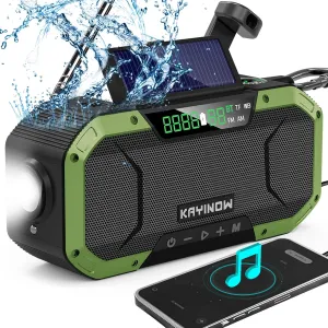 Hand Crank Solar Power Emergency Radio with Waterproof Bluetooth Speaker,Portable AM FM NOAA Weather Radio,5000mAh Rechargeable Battery Operated,Phone Charger,Flashlight,SOS,Survival Storm Camping
