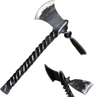 Hand-Forged Full Tang Axe Hatchet Hoe for Garden Yard Clean, Outdoor Camping, Chopping Firewood
