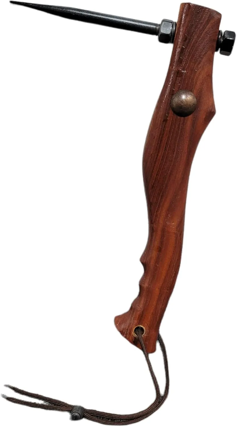 Hand Forged Ice Pick Axe Polished Wood Handle Removable Marlin Spike Lanyard Grip (Wood Brown)