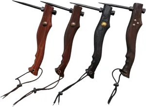 Hand Forged Ice Pick Axe Polished Wood Handle Removable Marlin Spike Lanyard Grip (Wood Brown)