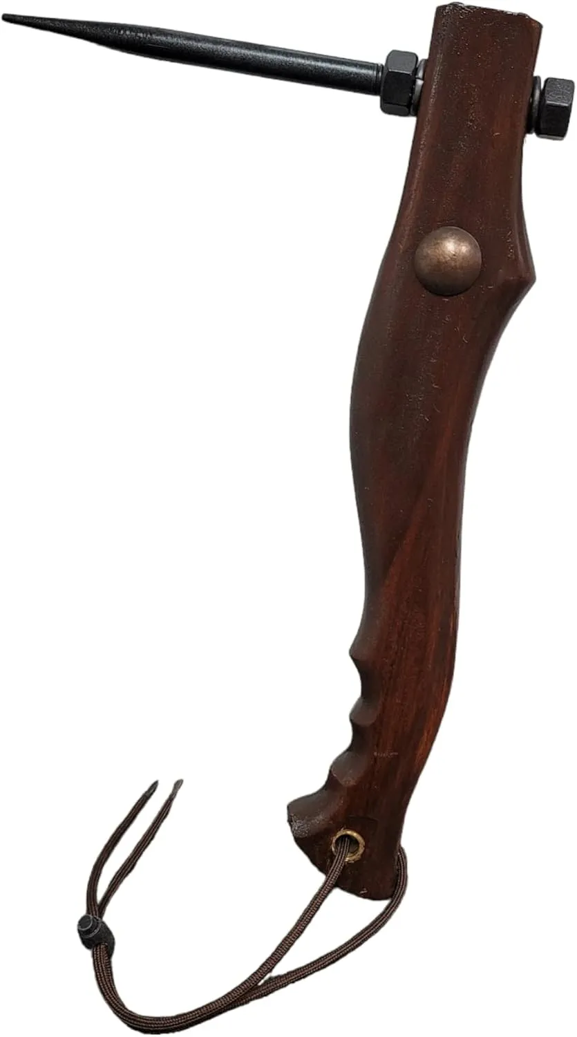 Hand Forged Ice Pick Axe Polished Wood Handle Removable Marlin Spike Lanyard Grip (Wood Brown)