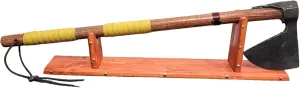 Hand-Forged Viking Two Handed Axe Carbon Steel Axe Head 29" Wood Handle Display Stand Copper Ring