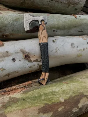 Handmade Carbon Steel Axe with Wood Handle and Free Leather Sheath.