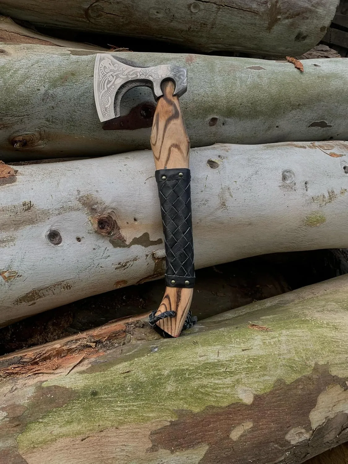 Handmade Carbon Steel Axe with Wood Handle and Free Leather Sheath.