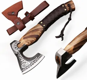 Handmade Hand Forged Carbon Steel Viking Axe with Ash Wood Shaft, Viking Camping Axe & Hatchet. Beautiful Gift for Father, Brother and for Him or Her (Medieval Axe)
