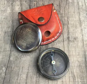 Handmade Nautical Antique Brass Working Compass with Leather Case Vintage Gift