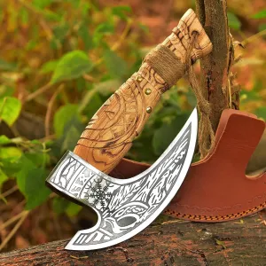 Handmade Viking Pizza Cutter Axe With Leather Sheath, Carbon Steel Slicer Chef Viking Axe, Premium Pizza Oven Accessories, Authentic Medieval Pizza Cutter, Perfect for Camping and Viking Gifts for Men