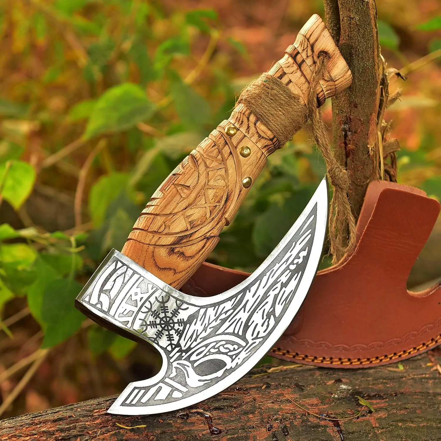 Handmade Viking Pizza Cutter Axe With Leather Sheath, Carbon Steel Slicer Chef Viking Axe, Premium Pizza Oven Accessories, Authentic Medieval Pizza Cutter, Perfect for Camping and Viking Gifts for Men