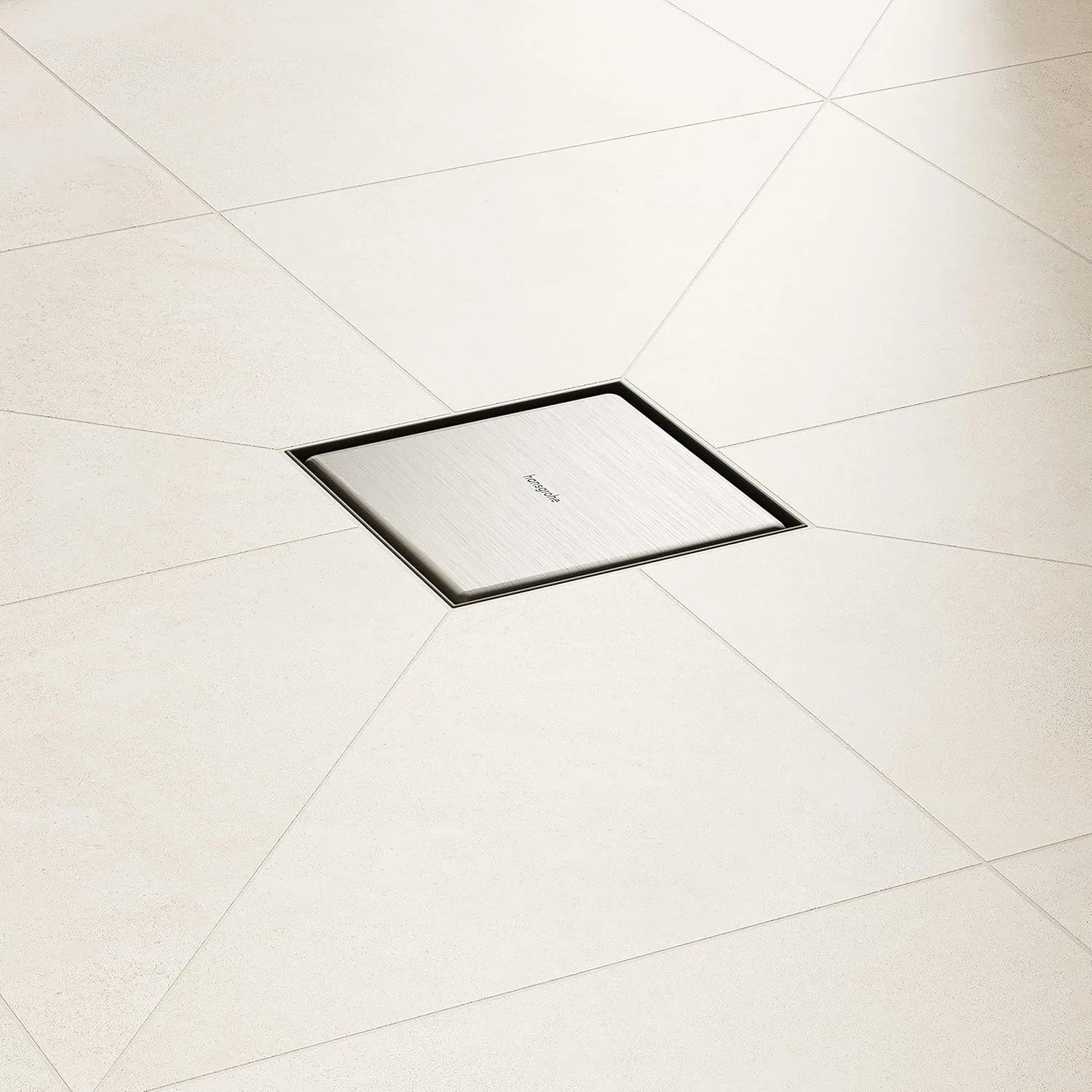 hansgrohe RainDrain Brilliance Square Tileable Shower Drain Set with Rough and Tileable Rear Cover in Brushed Stainless Steel, Stainless Steel Shower Floor Drain