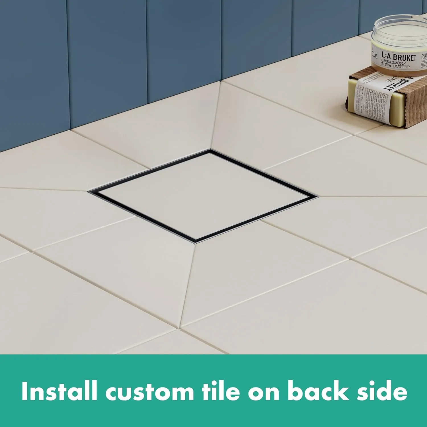 hansgrohe RainDrain Brilliance Square Tileable Shower Drain Set with Rough and Tileable Rear Cover in Brushed Stainless Steel, Stainless Steel Shower Floor Drain