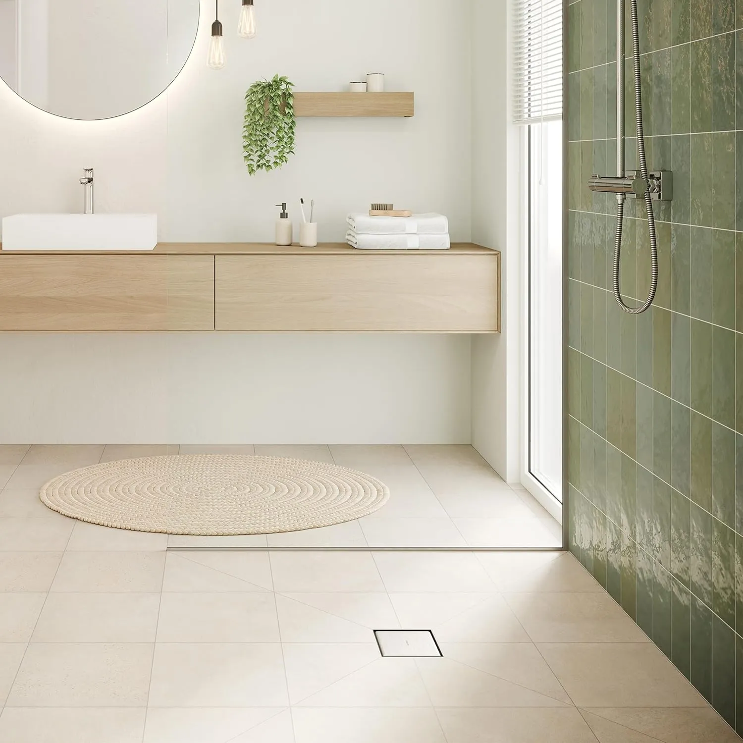 hansgrohe RainDrain Brilliance Square Tileable Shower Drain Set with Rough and Tileable Rear Cover in Brushed Stainless Steel, Stainless Steel Shower Floor Drain