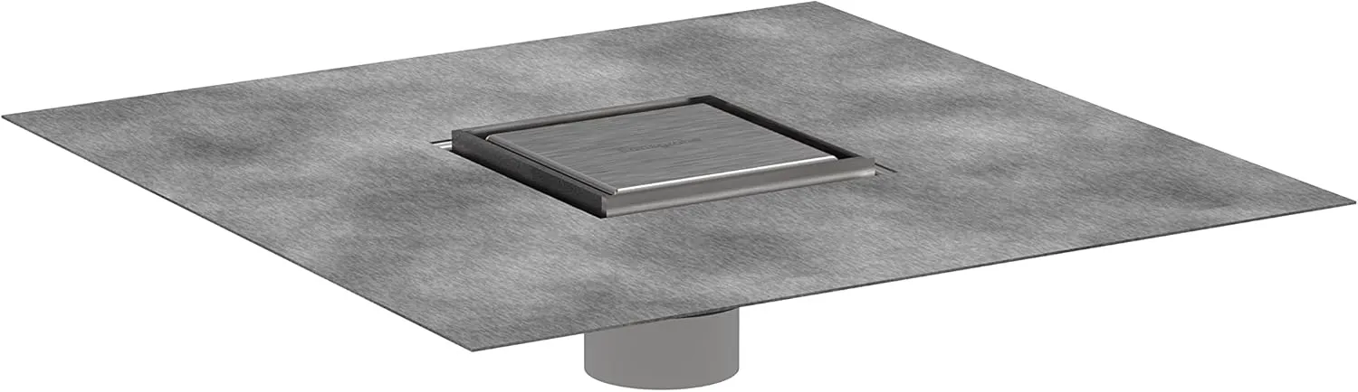 hansgrohe RainDrain Brilliance Square Tileable Shower Drain Set with Rough and Tileable Rear Cover in Brushed Stainless Steel, Stainless Steel Shower Floor Drain