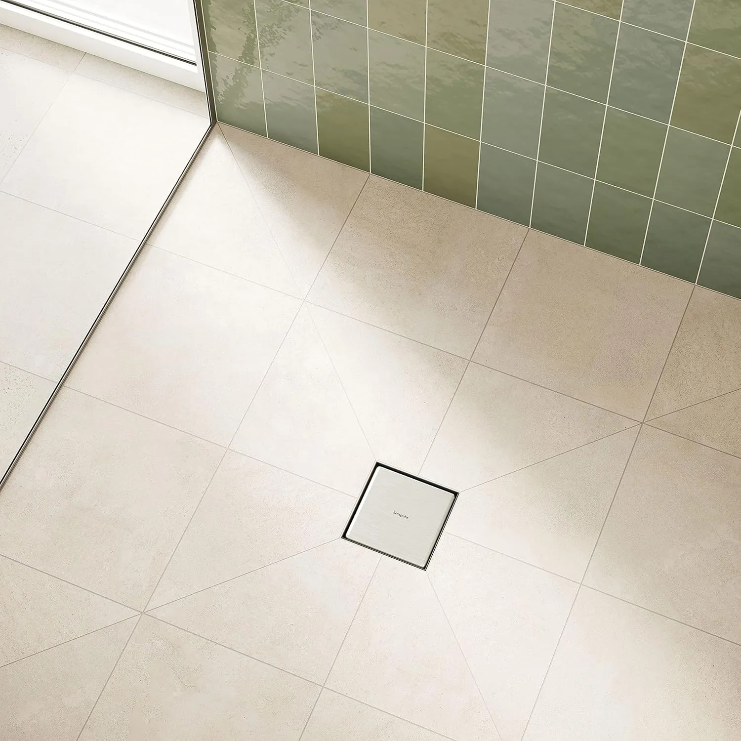 hansgrohe RainDrain Brilliance Square Tileable Shower Drain Set with Rough and Tileable Rear Cover in Brushed Stainless Steel, Stainless Steel Shower Floor Drain