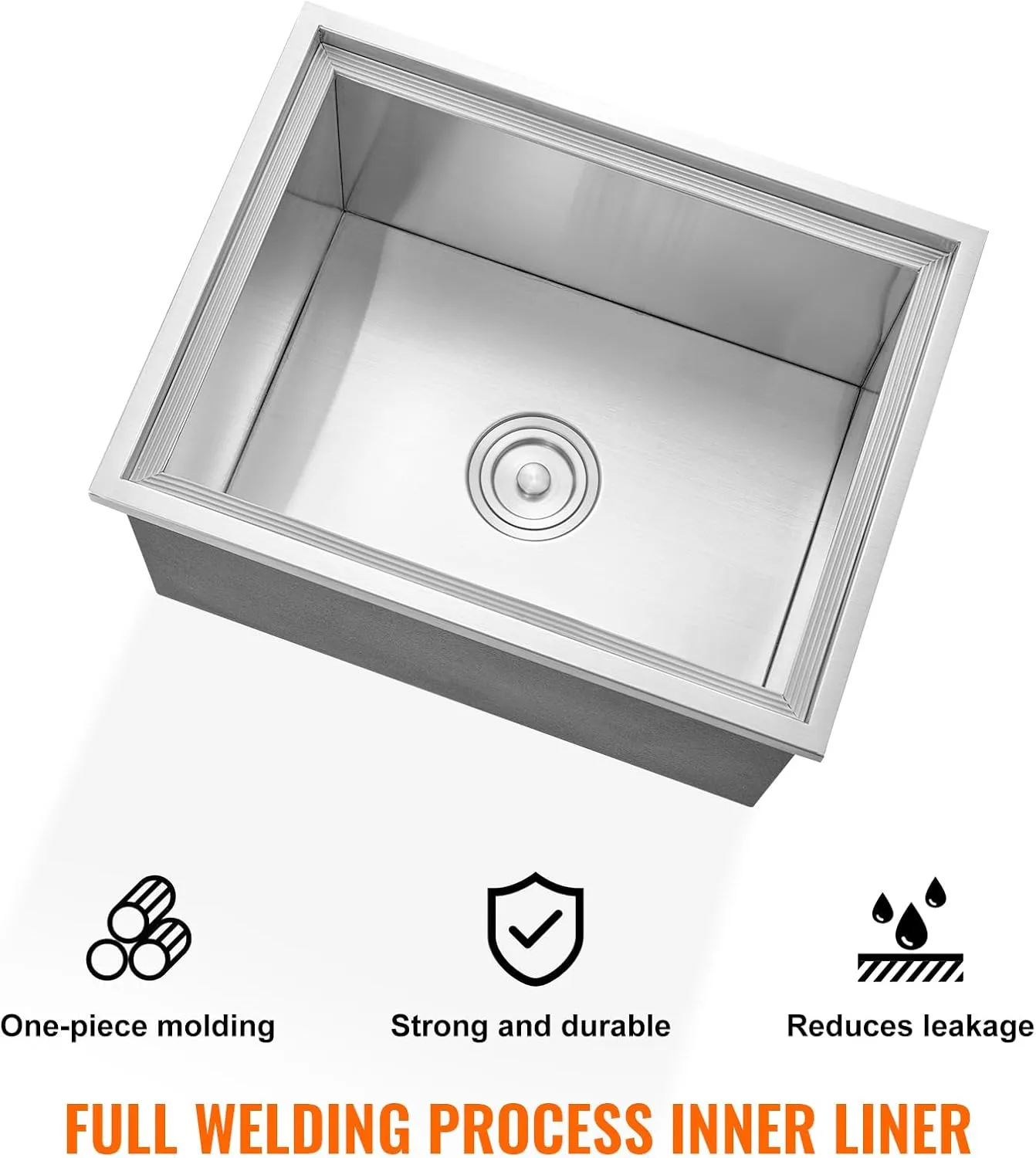 Happybuy Drop in Ice Chest 23''L x 17''W x 12''H with Cover 304 Stainless Steel Drop in Cooler Included Drain-Pipe and Drain Plug Drop in Ice Bin for Cold Wine Beer