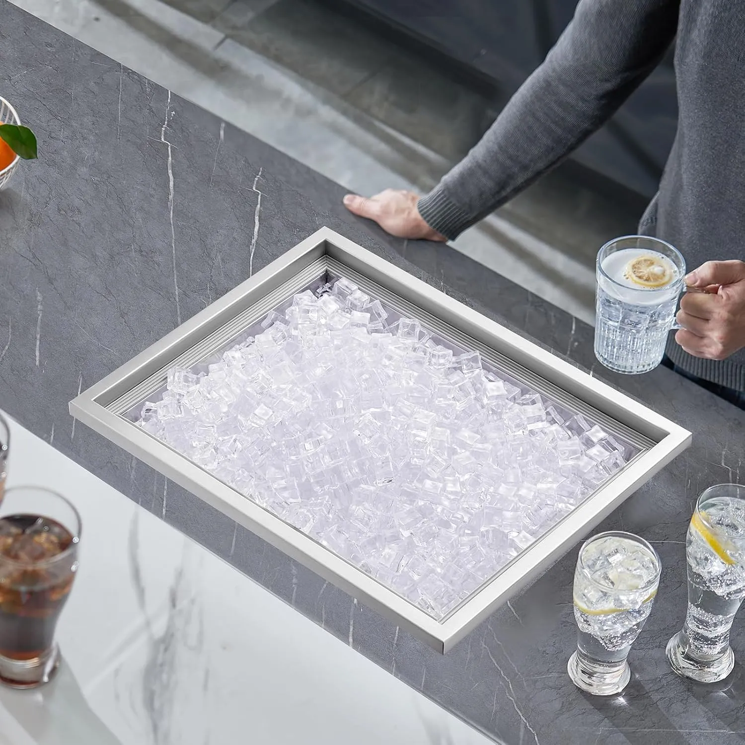 Happybuy Drop in Ice Chest 23''L x 17''W x 12''H with Cover 304 Stainless Steel Drop in Cooler Included Drain-Pipe and Drain Plug Drop in Ice Bin for Cold Wine Beer