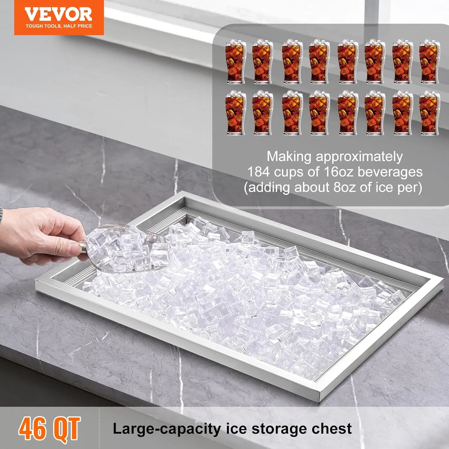Happybuy Drop in Ice Chest 23''L x 17''W x 12''H with Cover 304 Stainless Steel Drop in Cooler Included Drain-Pipe and Drain Plug Drop in Ice Bin for Cold Wine Beer