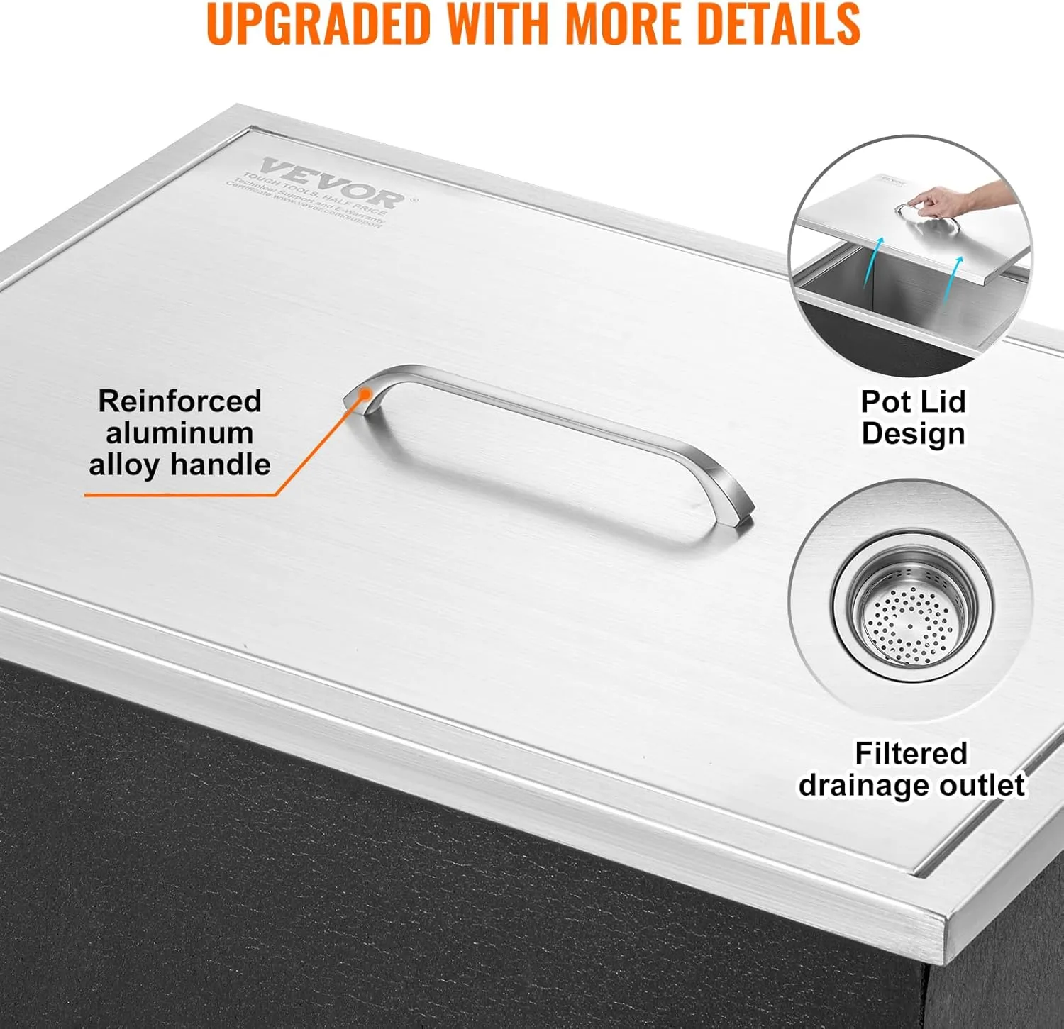 Happybuy Drop in Ice Chest 23''L x 17''W x 12''H with Cover 304 Stainless Steel Drop in Cooler Included Drain-Pipe and Drain Plug Drop in Ice Bin for Cold Wine Beer