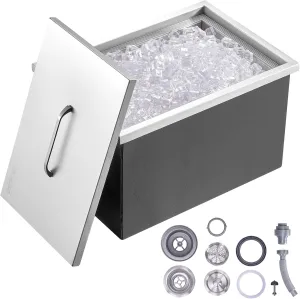 Happybuy Drop in Ice Chest 23''L x 17''W x 12''H with Cover 304 Stainless Steel Drop in Cooler Included Drain-Pipe and Drain Plug Drop in Ice Bin for Cold Wine Beer