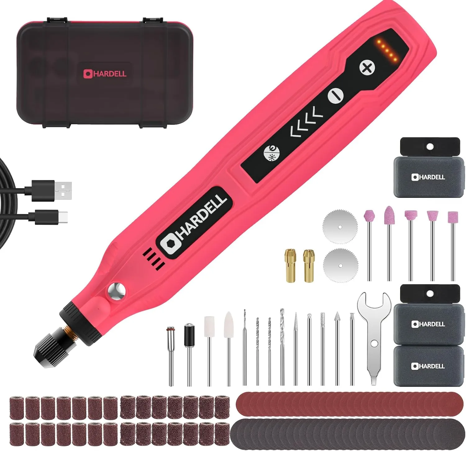 HARDELL Mini Cordless Rotary Tool, 5-Speed 3.7V Power Rotary Tool Kit with 111 Accessories, Multi-Purpose Rotary Tool for Sanding, Polishing, Drilling, Cutting Engraving DIY Crafts (Upgrade Package)