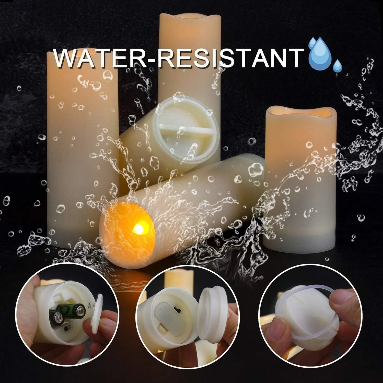 Hausware Waterproof Outdoor Flameless Candles, Battery Operated Flickering LED Candles for Outdoor Larterns, Porch, H 4"" 5"" 6"" 7"" Pillar Candles with Remote Control and Timer Set of 12, Irovy