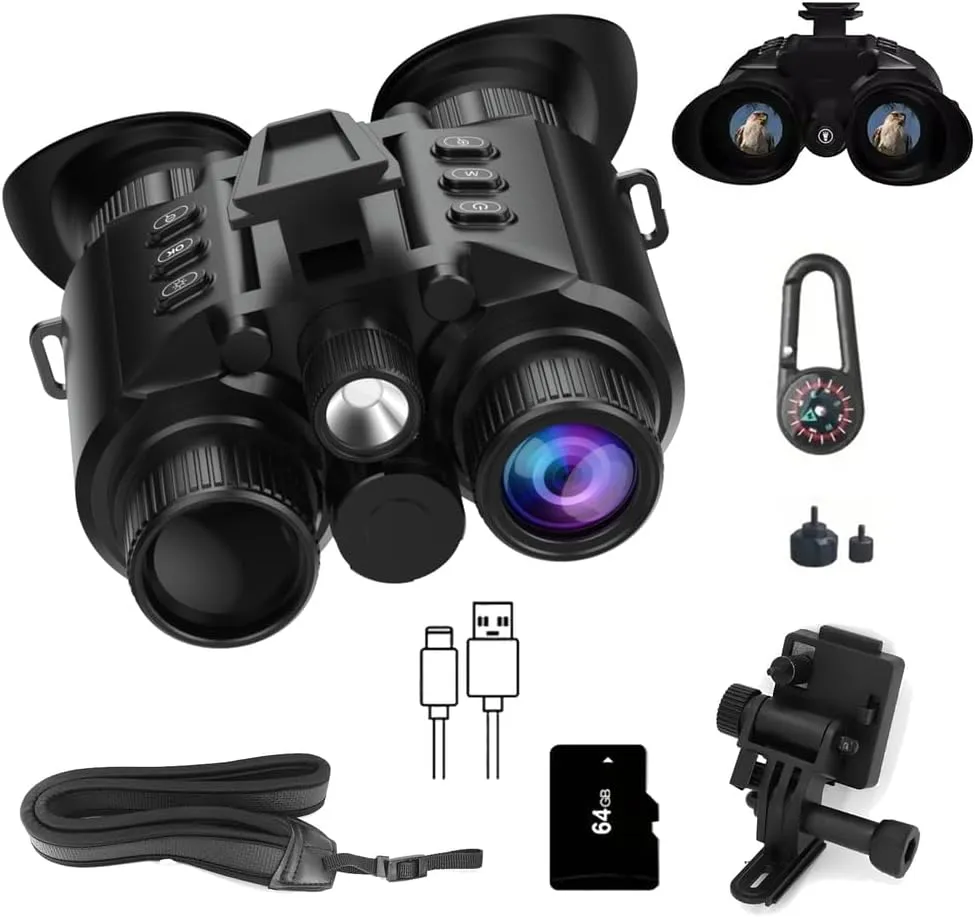 Head-Mounted Night Vision Goggles – 4k Night Vision Binoculars with 1.4" Display | 8X Digital Zoom & 850nm Ir 2000ft Range, Photo/Video Capture for Camping