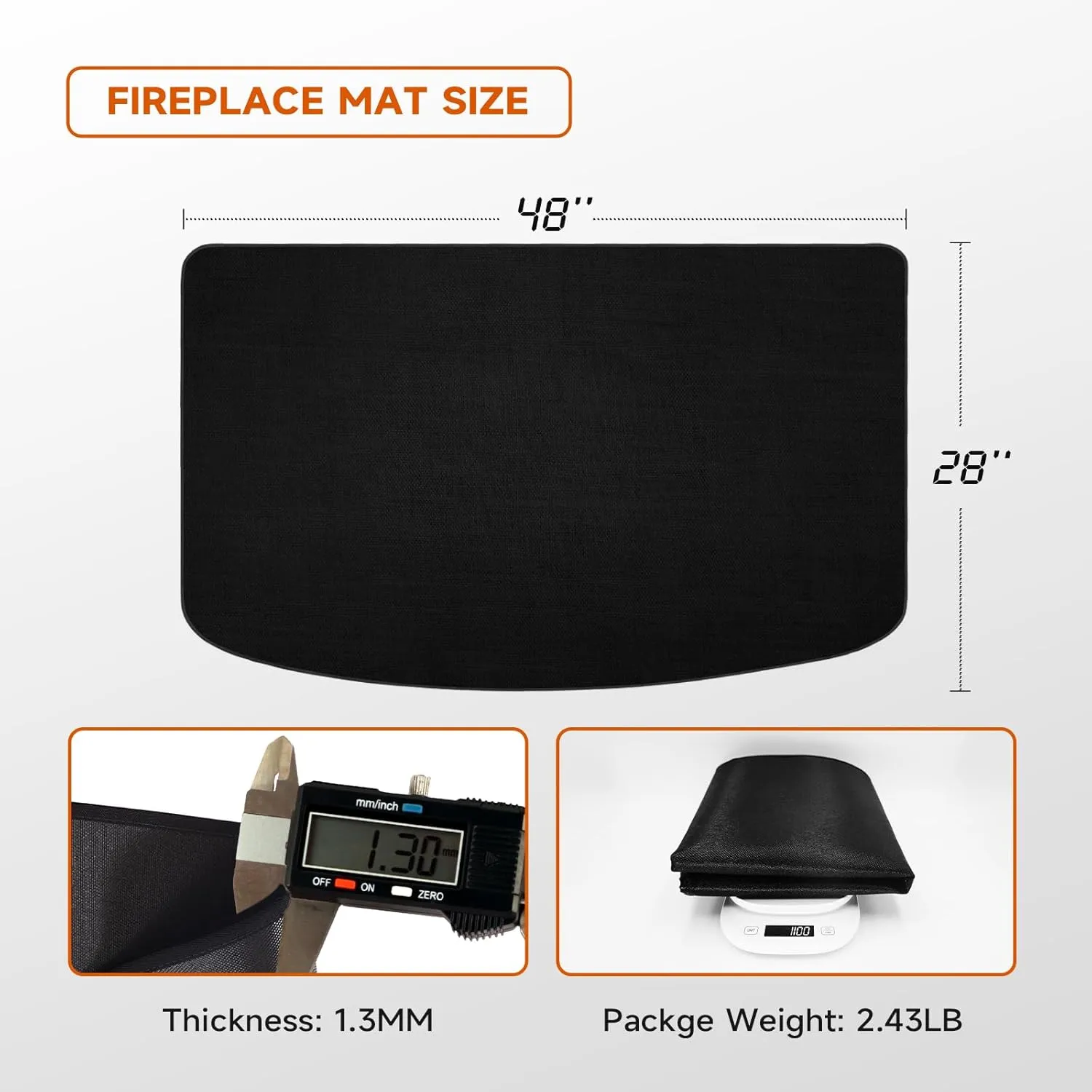 Hearth Rugs Fireproof mats, 28 x 48 inch Fireproof Mat Fire Retardant Hearth Pad for Wood Stove Fireplace, 5 Layers Upgrade Deck Patio Protector Mat, Protect Floor from Sparks Embers