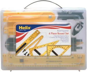Helix - Magnetic Classroom Whiteboard Geometry 4 Piece Set - Compass - 2 Triangles - Ruler - Protractor