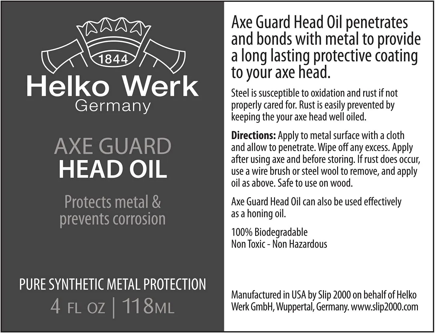 Helko Werk Germany Axe Guard Protective Oil - 4 oz. Biodegradable & Eco-Friendly Axe Oil - Protects Head from Rust