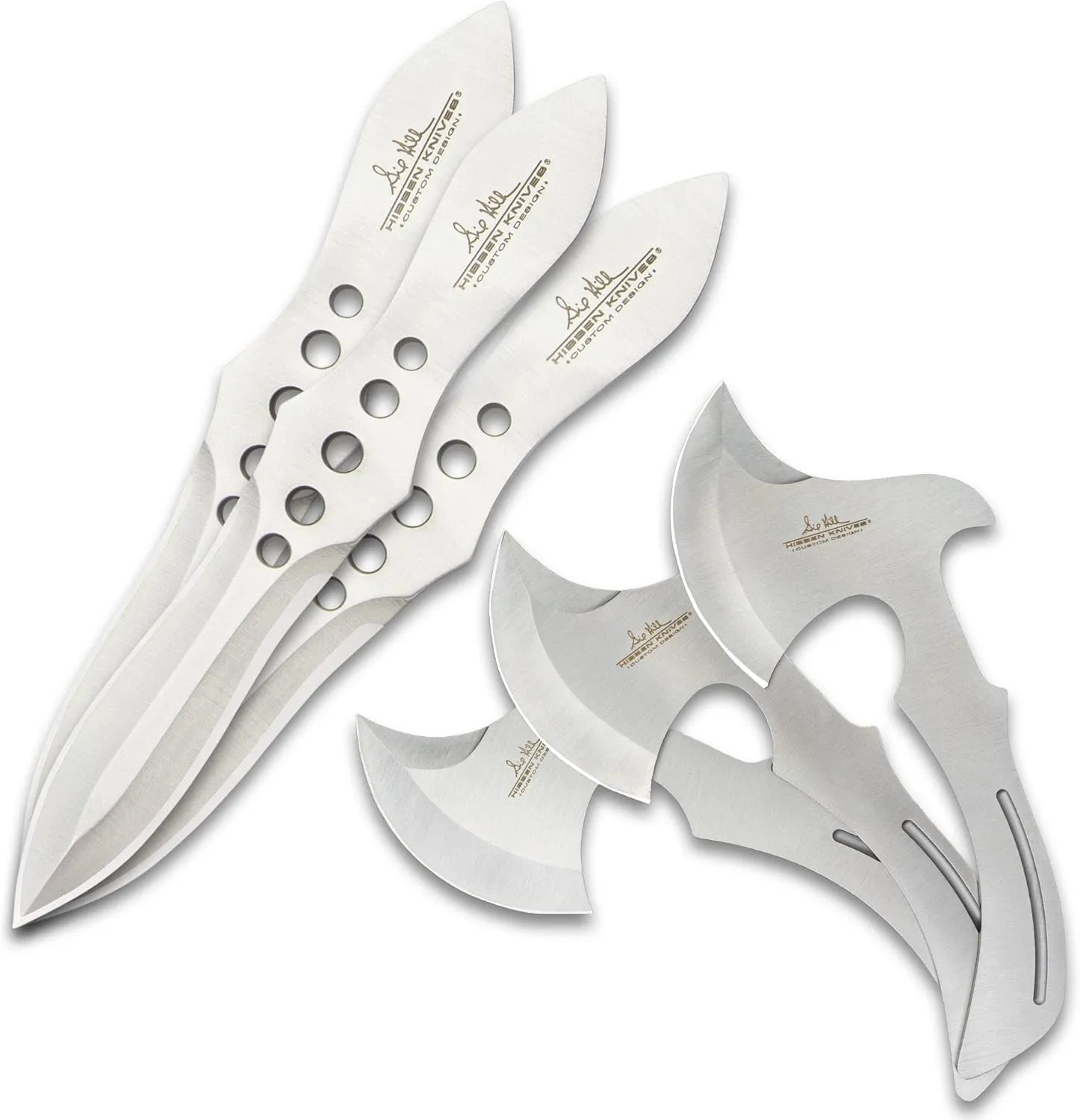Hibben Throwing Axe and Knife Set | One-Piece 3Cr13 Stainless Steel Construction | Tough Nylon Belt Sheath | Includes Six Throwers | Curved-Grip Design | Accurate Throwers to Hone Your Skills