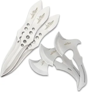 Hibben Throwing Axe and Knife Set | One-Piece 3Cr13 Stainless Steel Construction | Tough Nylon Belt Sheath | Includes Six Throwers | Curved-Grip Design | Accurate Throwers to Hone Your Skills