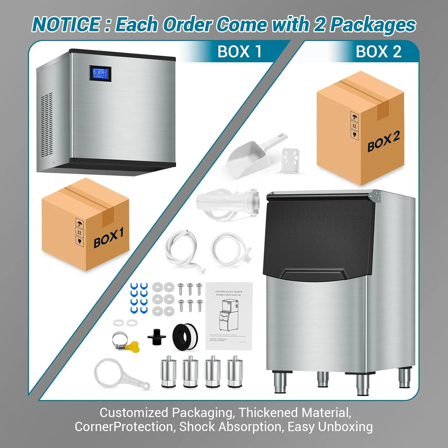 High-Performance Commercial Ice Maker Machine: 500lbs/24H Production, 350lbs Storage, 156 Ice Cubes in 6-15 Mins - Stainless Steel Industrial Ice Maker for Restaurant, Bar, Cafe, Commercial Use