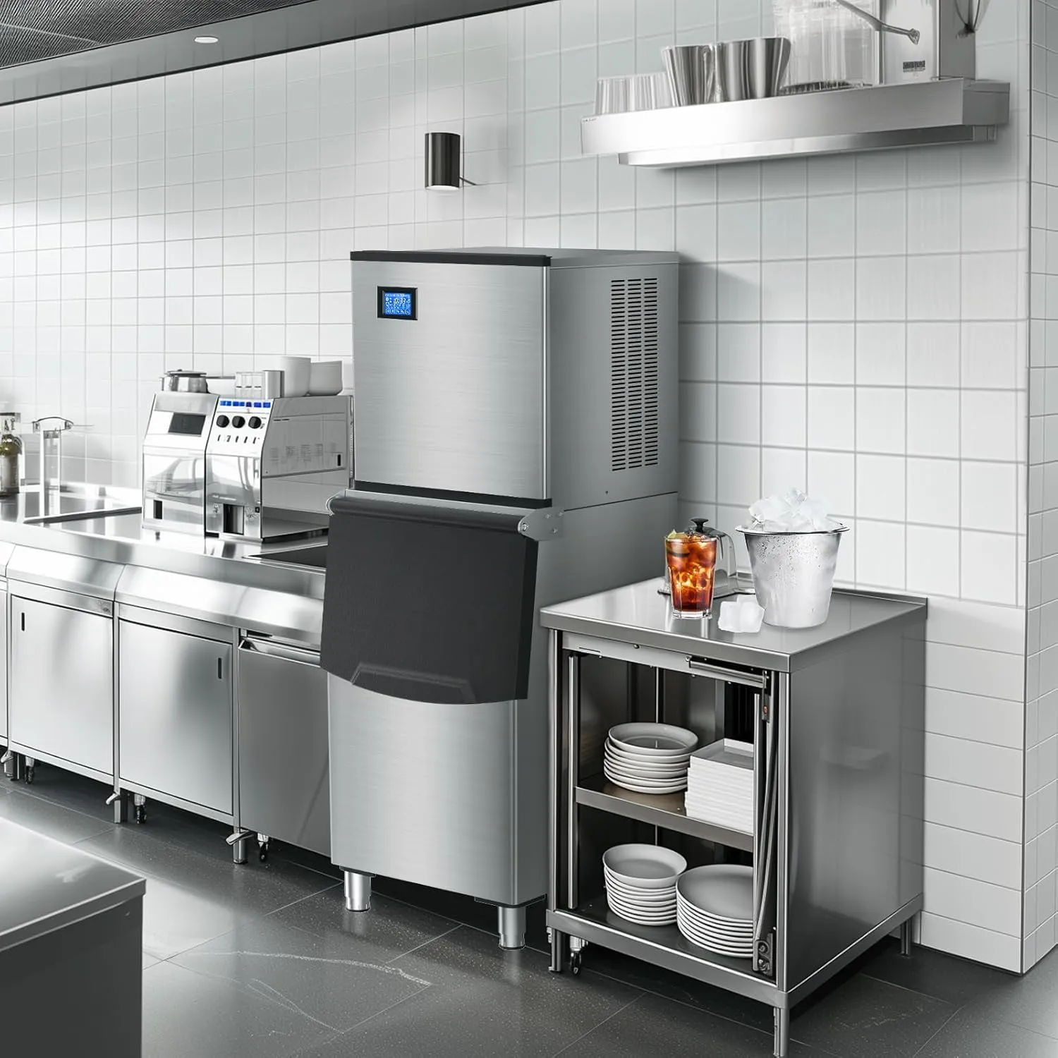 High-Performance Commercial Ice Maker Machine: 500lbs/24H Production, 350lbs Storage, 156 Ice Cubes in 6-15 Mins - Stainless Steel Industrial Ice Maker for Restaurant, Bar, Cafe, Commercial Use