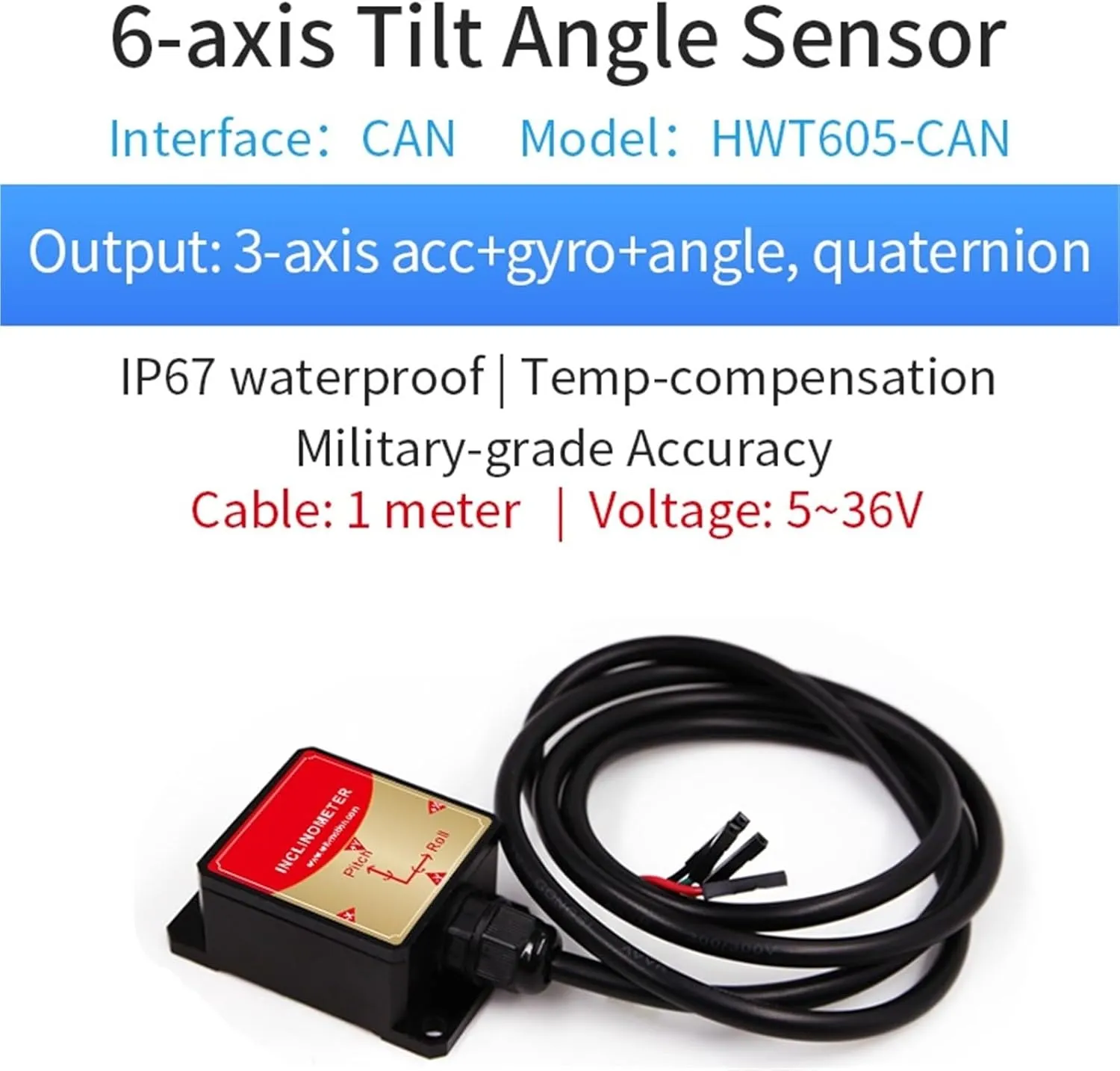 High-Precision Inclinometer HWT906 1000Hz Industrial-Grade Accelerometer Digital Compass Gyro,with Temperaturer Compensation(HWT605-CAN)