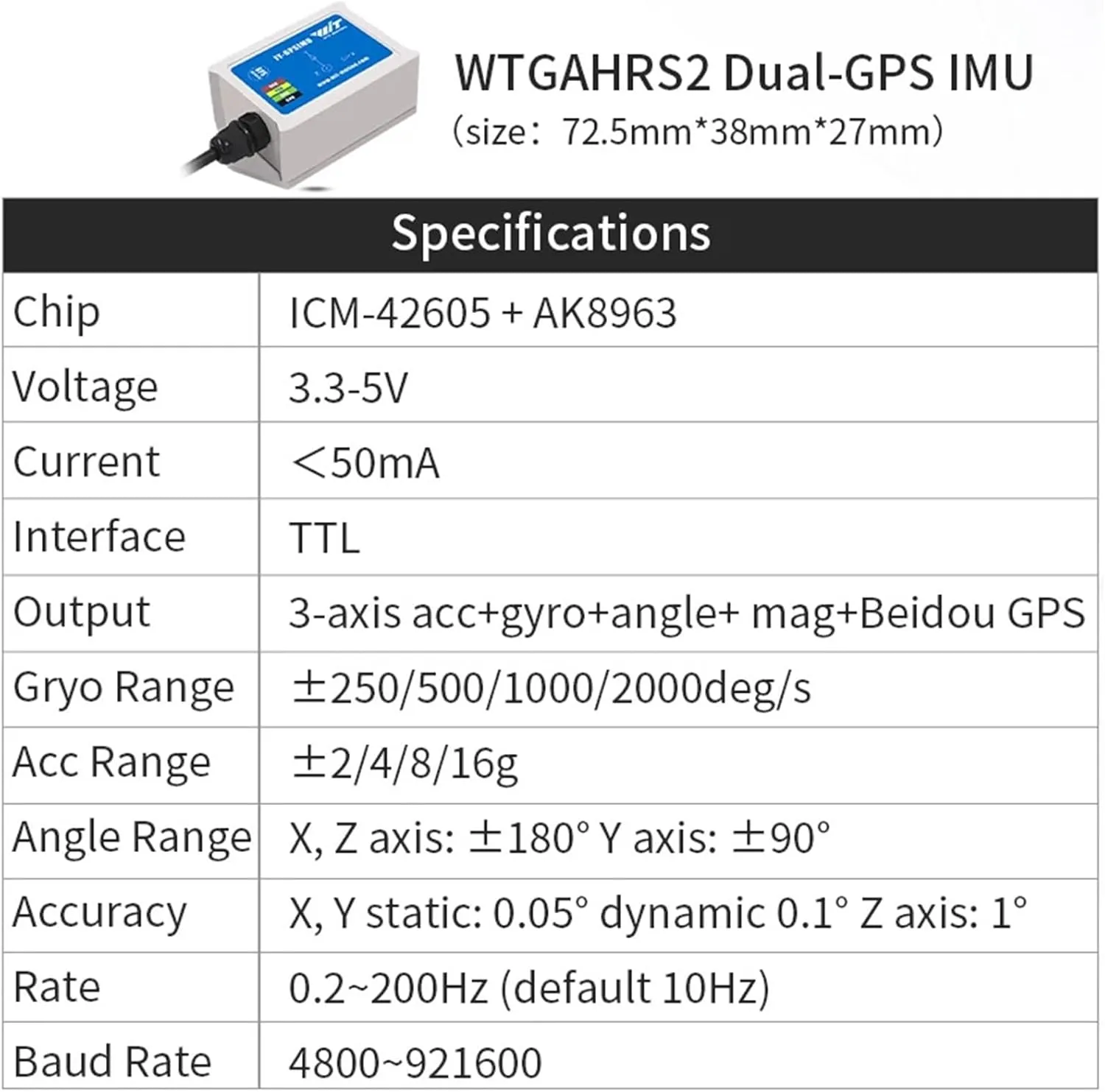 High-Precision Inclinometer HWT906 1000Hz Industrial-Grade Accelerometer Digital Compass Gyro,with Temperaturer Compensation(WTGAHRS2)
