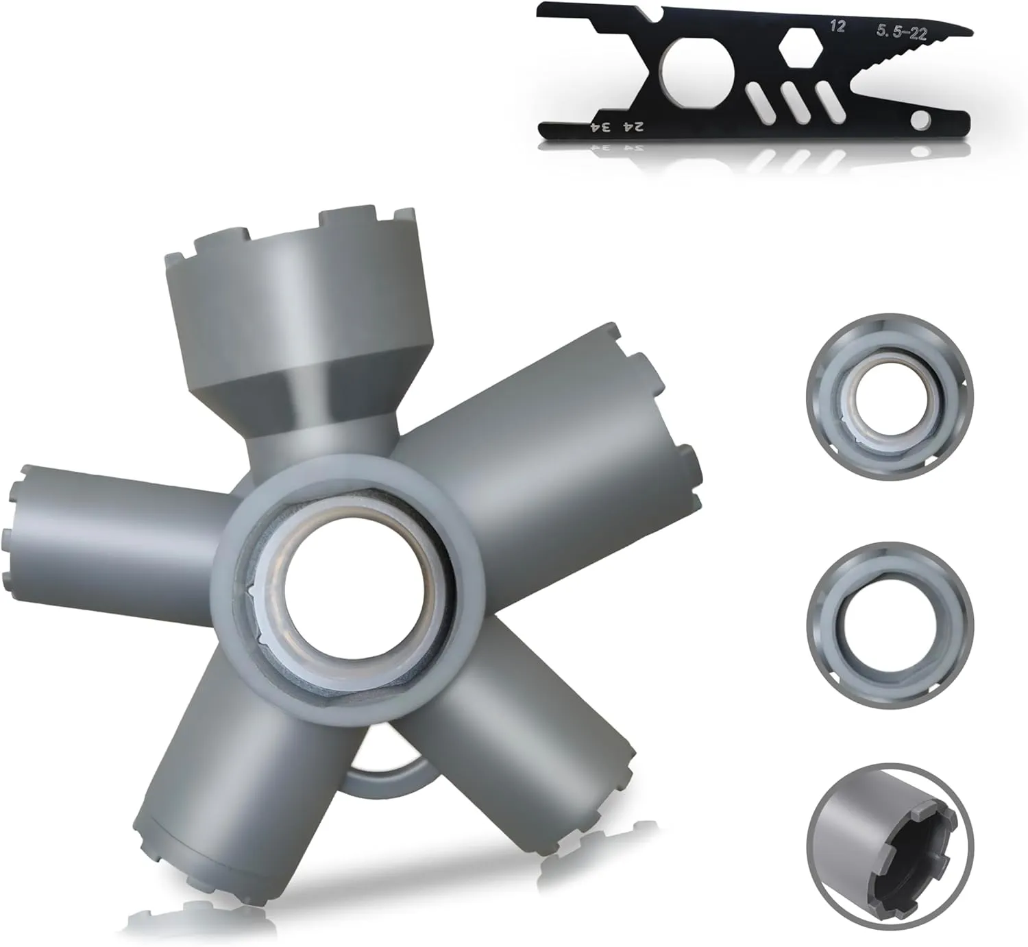 HimaPro 10-in-1 Faucet Aerator Removal Tool Kit – Fits M16.5, M18.5, M21.5, M22, M24, M28 – Includes 5-in-1 Wrench for 5.5–22mm Nuts, 24/34mm Nuts, 22mm Aerators, Screws & Bottle Caps
