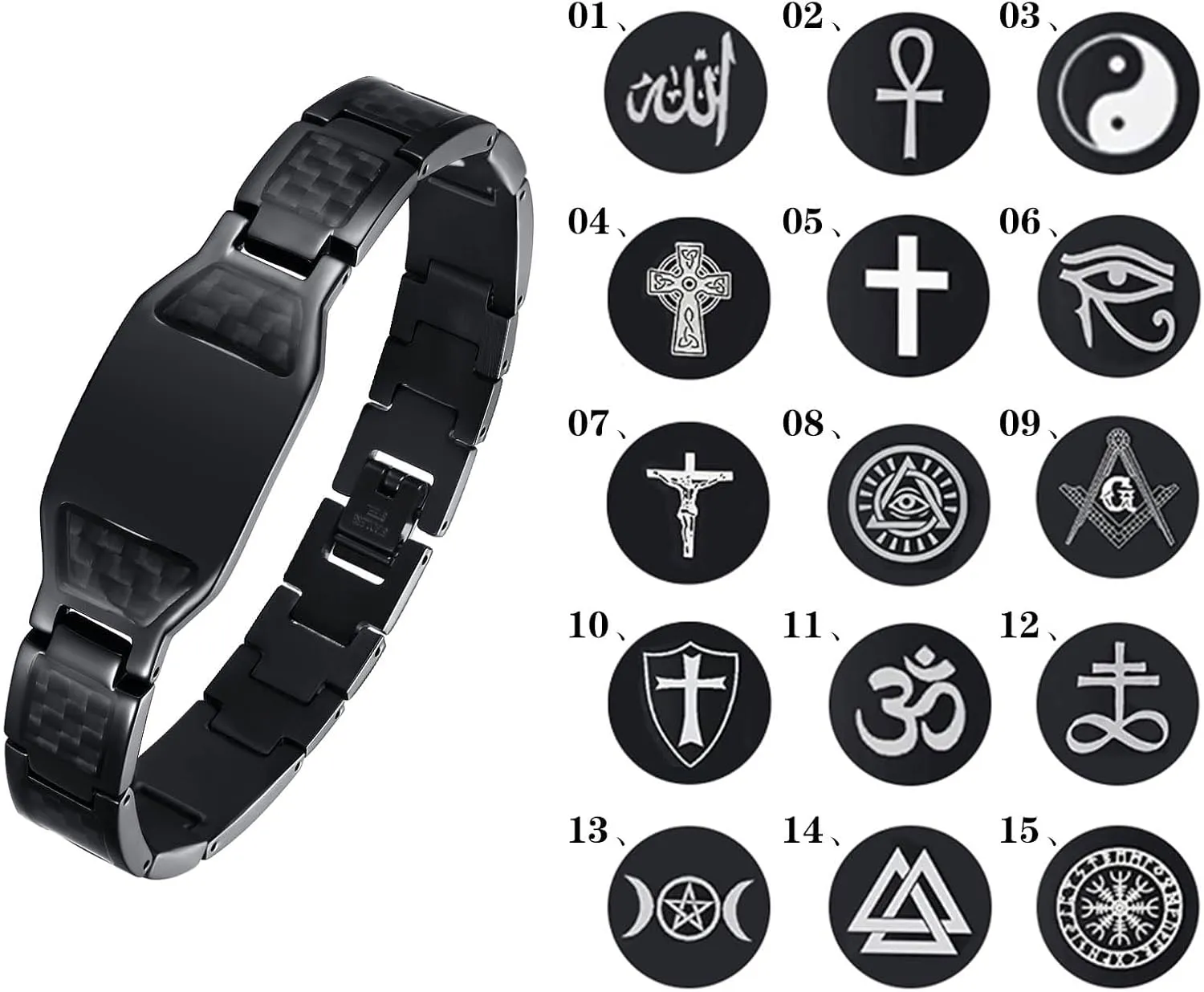 Hisatan Men's Customizable Personalized Link Bracelet with Multi-Pattern Stainless Steel Fashion Bracelet