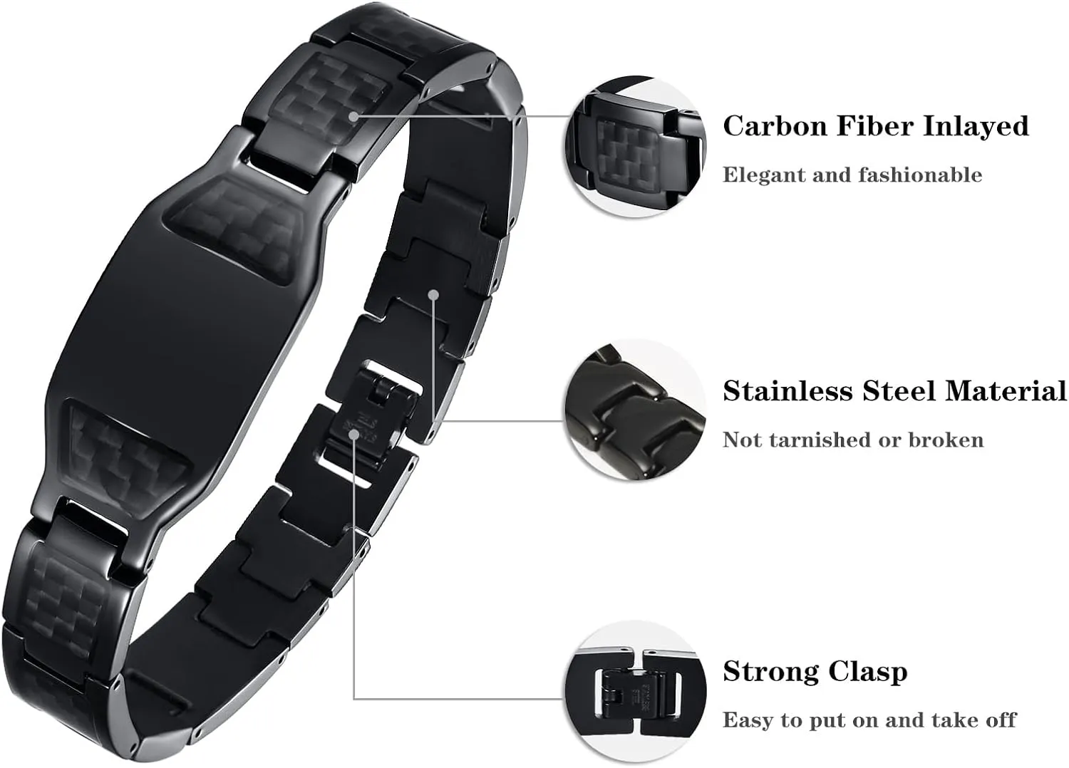 Hisatan Men's Customizable Personalized Link Bracelet with Multi-Pattern Stainless Steel Fashion Bracelet